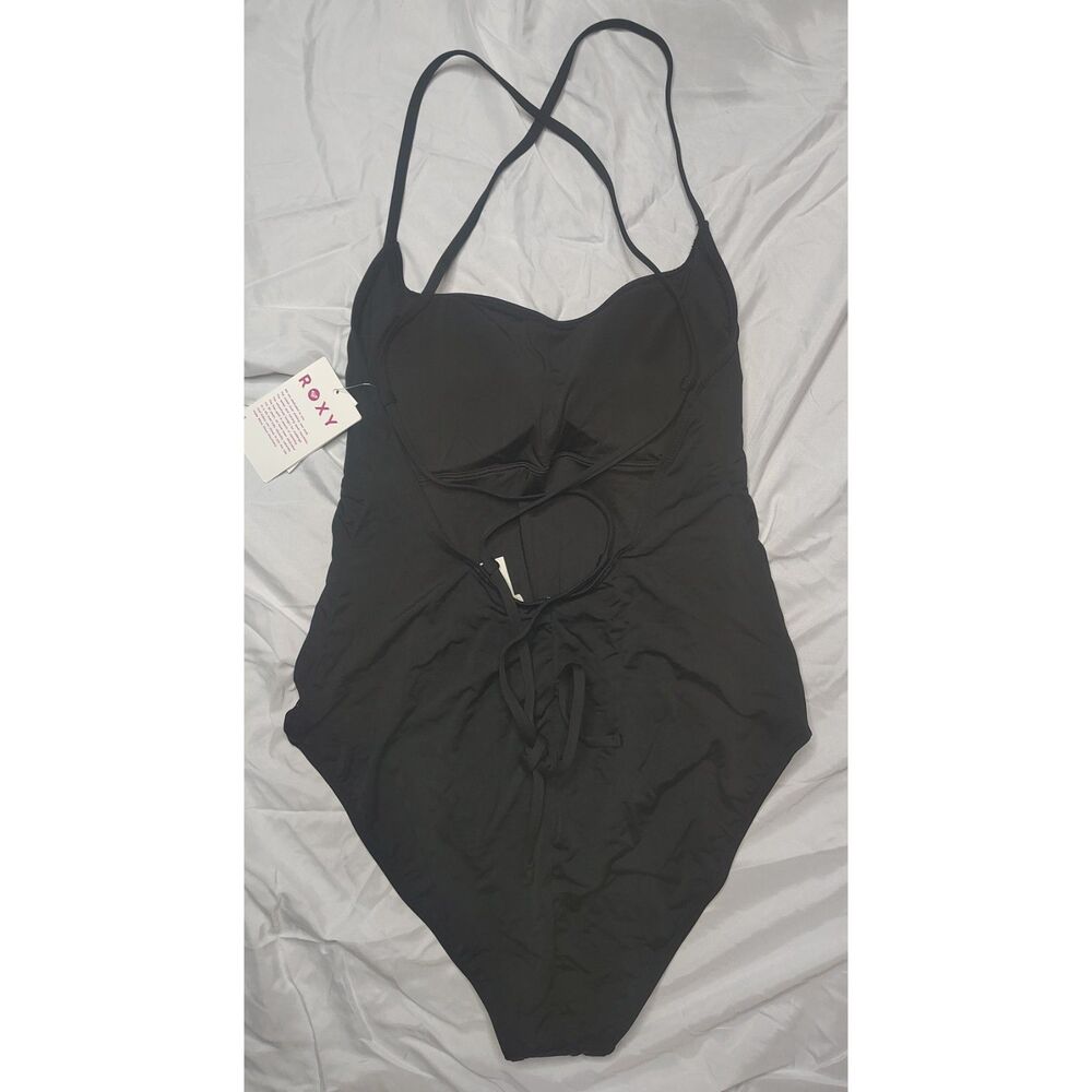 NWT Roxy SD Beach Classics Fashion One Piece Swimsuit Size L Surf Beach Black - Picture 2 of 11